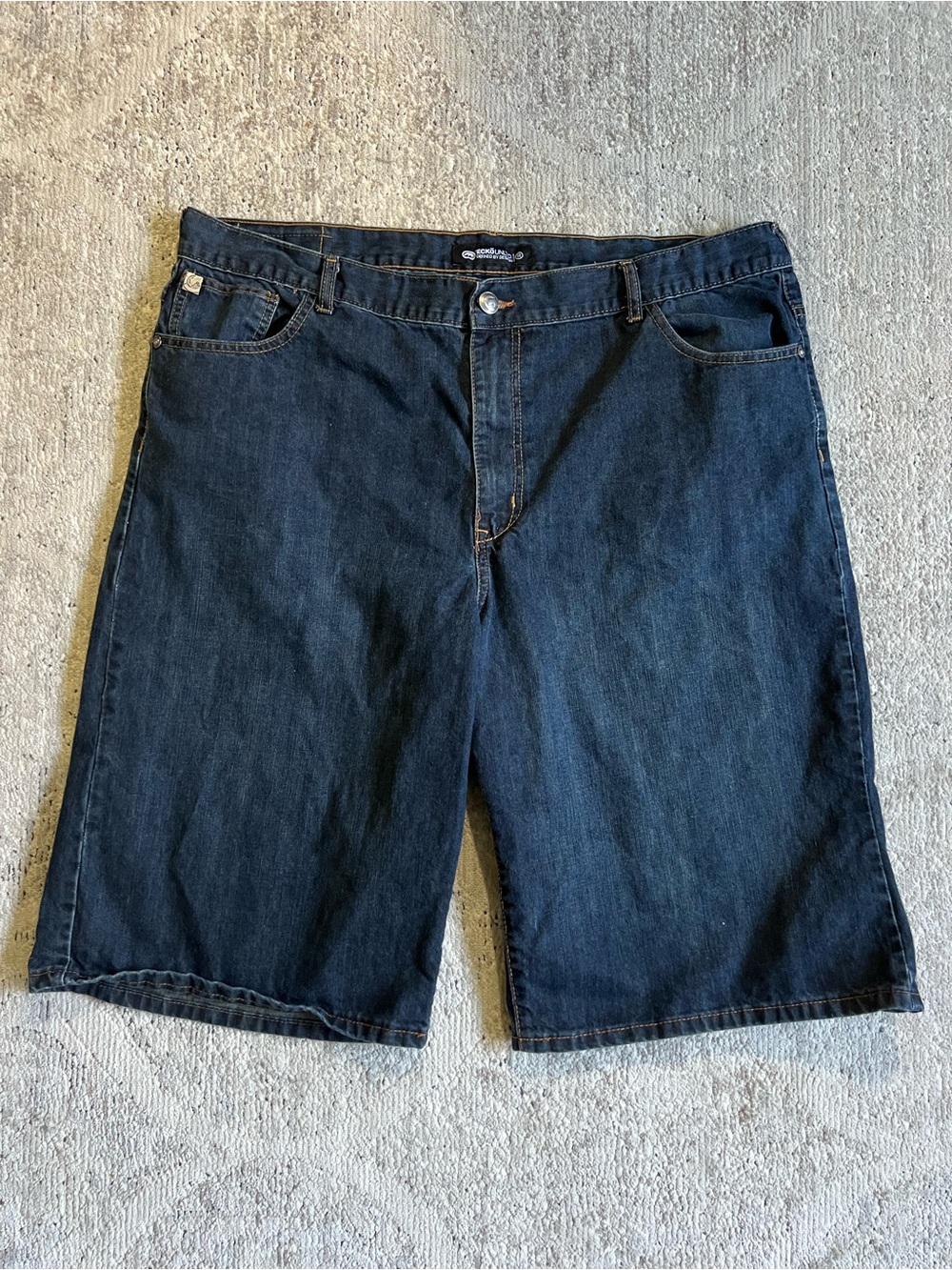Vintage Y2K Ecko Unltd Baggy Denim Shorts W42 Distressed Leather Patch Jorts